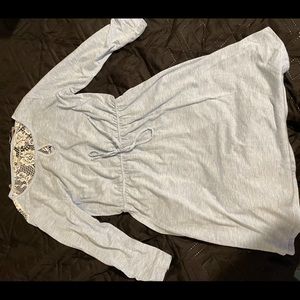 Blouson 3/4th sleeves Dress with Lace Back, Blue